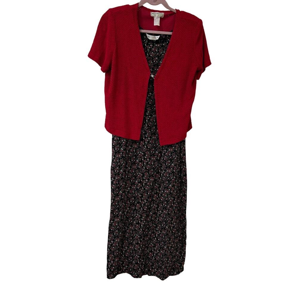 Molly Malloy Womens Sz 12 Petite Red & Black Maxi Dress & Cardigan Y2K Cottage